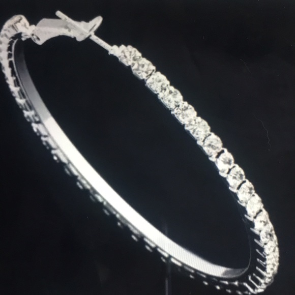 Silver White Crystal Hoops - Picture 5 of 6